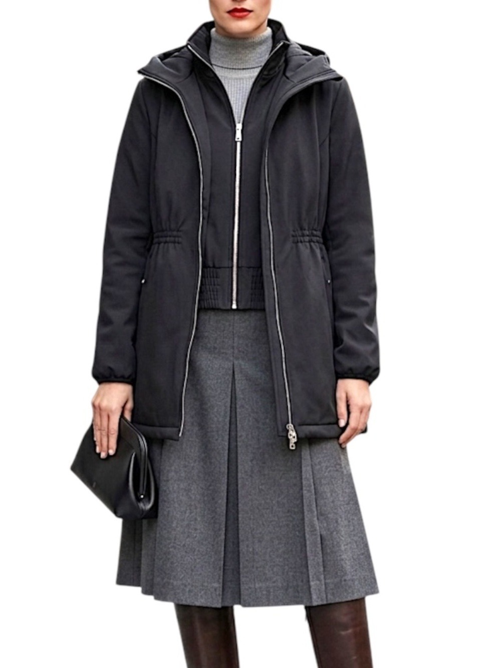 NWT Jason Wu black hooded floral lined fitted full zip quiet luxury car coat S